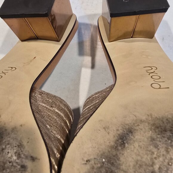 Gold Lame Slide Sandals Proxy Size 9 Made in Spain 2" heel - Picture 12 of 12